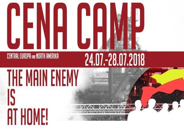 Veranstaltungsbanner des Cena-Camps unter dem Motto "The main enemy is at home"